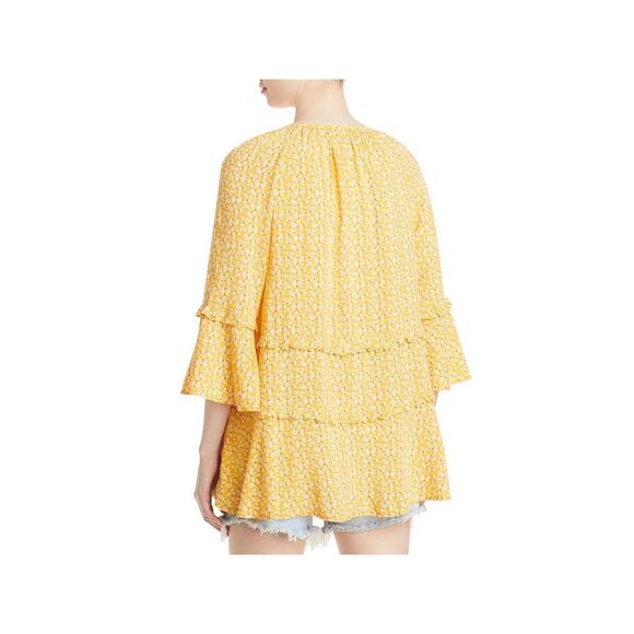 BEACHLUNCHLOUNGE COLLECTION Womens Yellow Ruffled Tiered Split Button Up Top XS - Picture 2 of 2